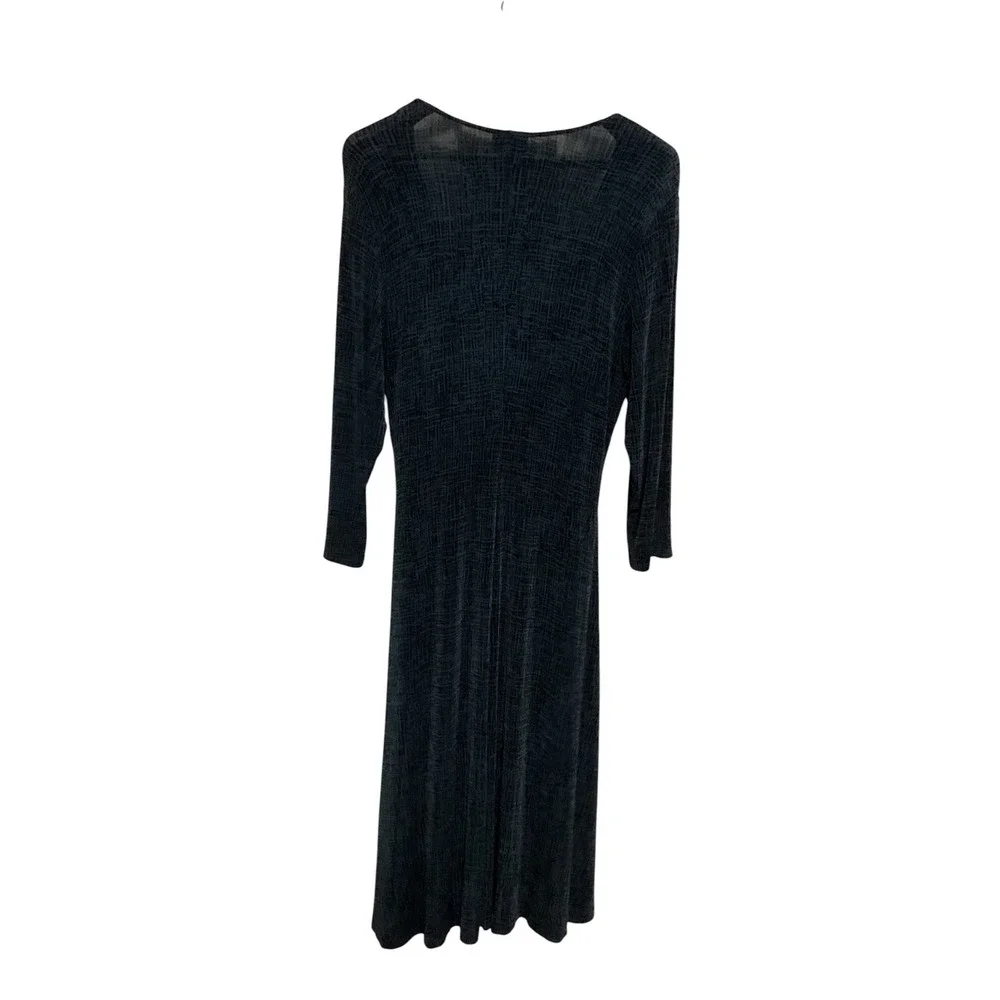 Chicos Travelers Teal Black Faux Wrap Midi Dress 3/4 Sleeve Size 2 Large - Picture 5 of 8
